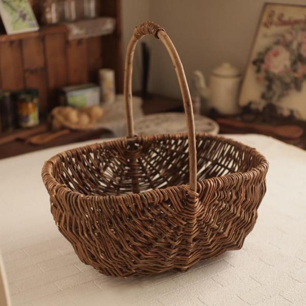 バスケット ブラックウィロー 37cm 持ち手つき かご 小判型 オーバル 自然素材