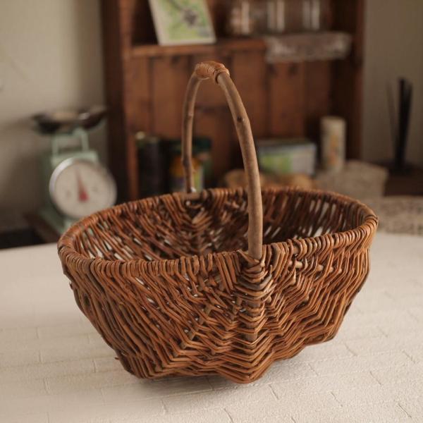 バスケット ブラックウィロー 31cm 持ち手つき かご 小判型 オーバル 自然素材