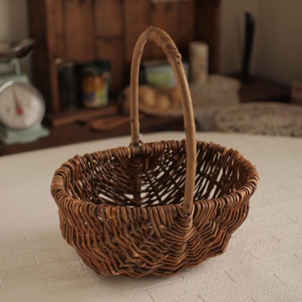 バスケット ブラックウィロー 25cm 持ち手つき かご 小判型 オーバル 自然素材