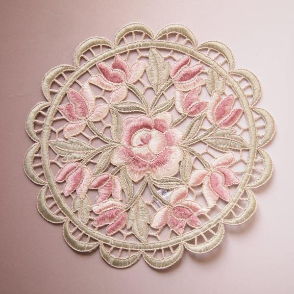 花瓶敷 20cm 高級刺繍ドイリー　アルテローザ ピンク アンティーク調