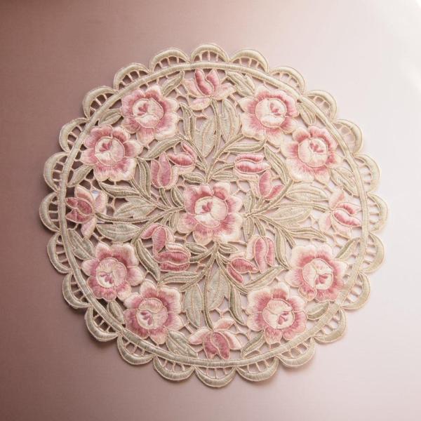 花瓶敷 30cm高級刺繍ドイリー　アルテローザ ピンク  アンティーク調