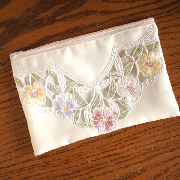 マルチケース ポーチ フラットポーチ　おしゃれ レディース 高級コード刺繍　フラワーポット