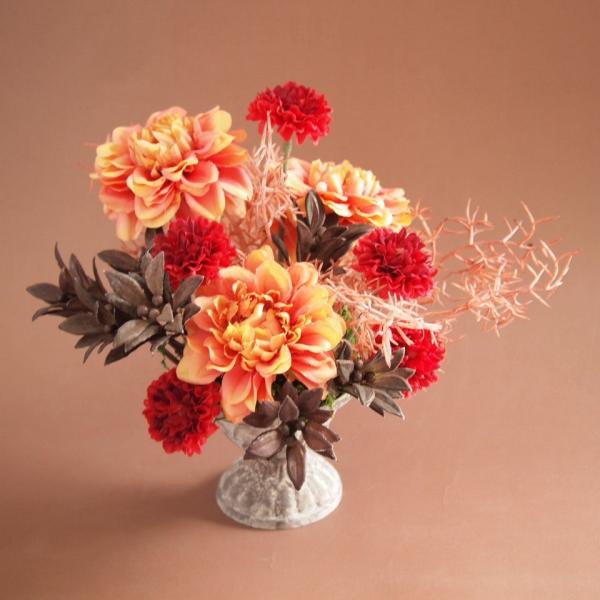 セール！30%OFF!!　アーティフィシャルフラワー アレンジメント オレンジダリア マム ミックス