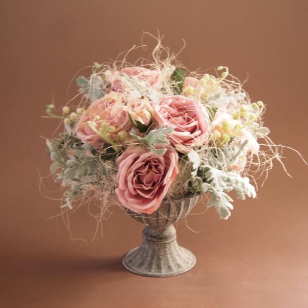 セール！30%OFF!!　アーティフィシャルフラワー アレンジメント オールドローズ ピンク ネスト