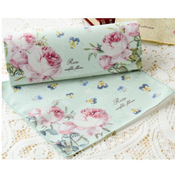 メガネケース　ルドゥーテ ローズ　グリーン　メガネ拭きつき