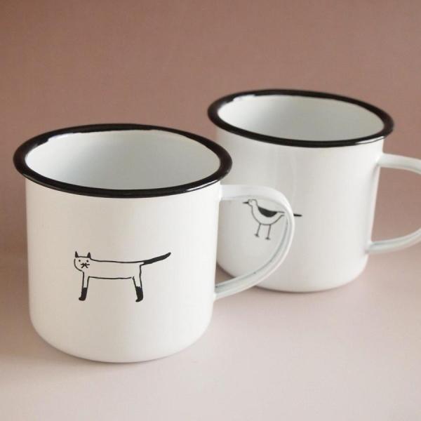 訳あり特価！ガレージセール！　ホーロー　マグカップ　2個セット　ねこ・とり
