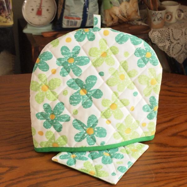 ティーコジー ポットカバー＆マット フラワーランド　グリーン ハンドメイド雑貨