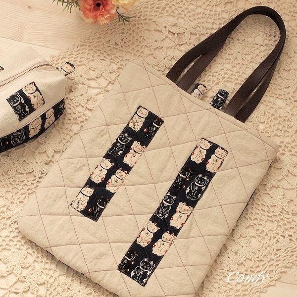 セール！40%OFF！ ナチュラル雑貨　招き猫　キルトバッグ　ハンドメイド　カントリー雑貨