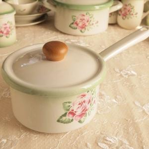 imagine ダイアナローズ　ホーロー鍋 イマン ダイアナローズ 両口片手鍋 ホーロー ミルクパン アンティーク