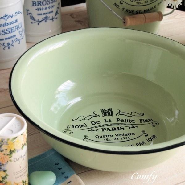 新ロゴ♪ ホーロー雑貨 ホーロー 洗面器　グリーン　北欧雑貨 カントリー雑貨 琺瑯