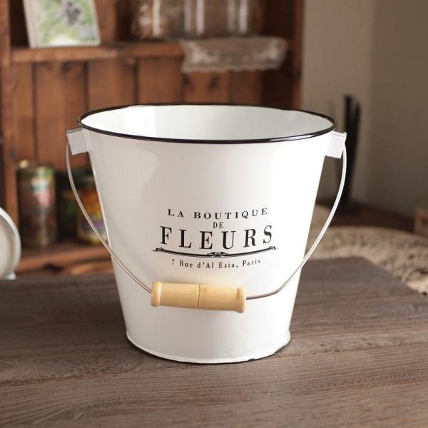 フルール ホーロー ホワイト ハンドルバケツ　アンティーク調