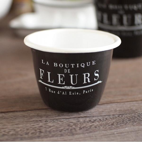 フルール ブラックミニポット アンティーク調 ホーローカップ