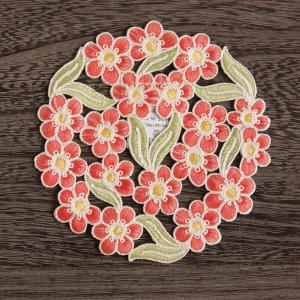 高級コード刺繍　コースター 花瓶敷き　マイガーデン　レッド　12cm｜comfy-shop