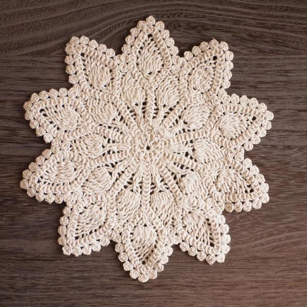 レース　ドイリー　クレマチス　S　ベージュ　Φ18cm　花瓶敷