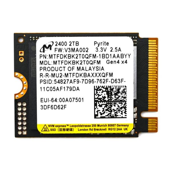 Micron 2TB 2400 M.2 2230 NVMe PCIe 4.0x4 SSD MTFDK...