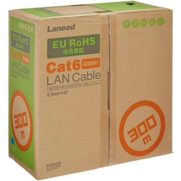 Cat 6イーサネットケーブル ブルー LANケーブル エレコム 300m 自作用 RoHS指令準拠...