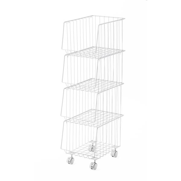 スタッキングワゴン4D キャスター付き ホワイト 収納ワゴン ランドリー リビング キッチン ワゴン...