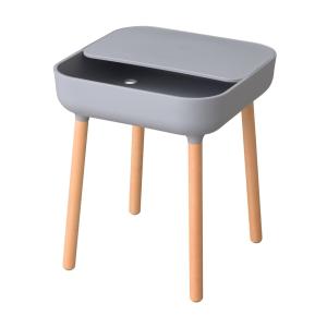 サイドテーブル グレー 収納付き かわいい ナイトテーブル ミニテーブル 木製 コード穴 ソファーテーブル 天然木 コンパクト スリム おしゃれ シンプル｜commitand