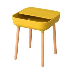 サイドテーブル イエロー 収納付き かわいい ナイトテーブル ミニテーブル 木製 コード穴 ソファーテーブル 天然木 コンパクト スリム おしゃれ シンプル｜commitand