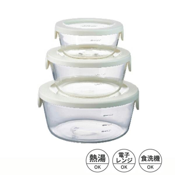 耐熱ガラス製保存容器丸3個セット オフホワイト 保存容器 キャニスター ガラス容器 保存ビン ガラス...