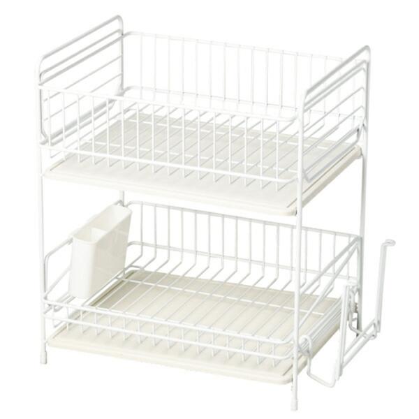 スキット 珪藻土トレー水切りラック2段 ホワイト 水切りラック ディッシュラック おしゃれ キッチン...