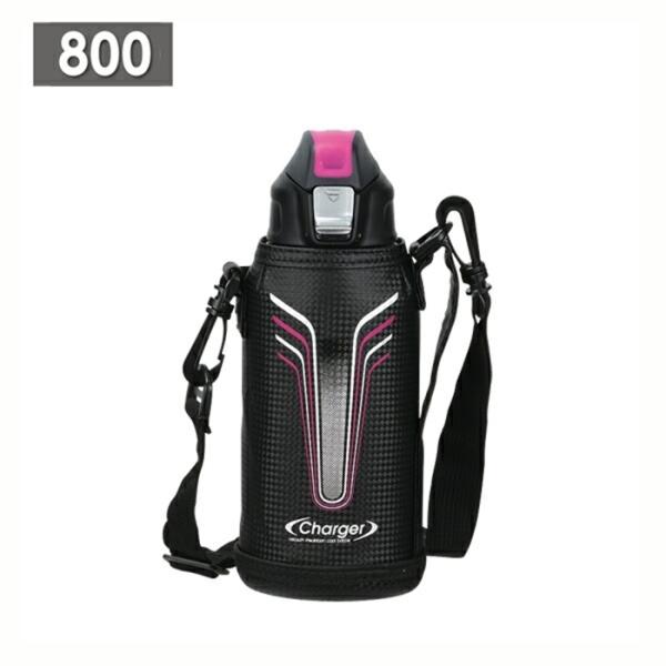 チャージャーネオ ダイレクトボトル800(ピンク×ブラック)ポーチ付 マグボトル 保冷 水筒