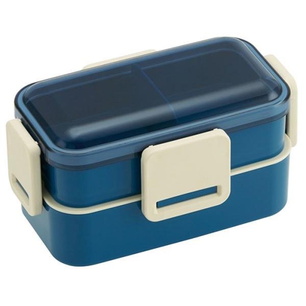 レトロフレンチ 抗菌 2段ふわっと弁当箱 ネイビー 2段ランチボックス 仕切り付き 電子レンジOK ...