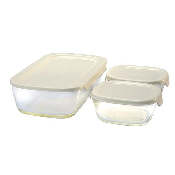 スタッキング耐熱ガラスコンテナ Ｓ 3個セット 電子レンジ可 食洗器対応 角型保存容器 キッチン 調...