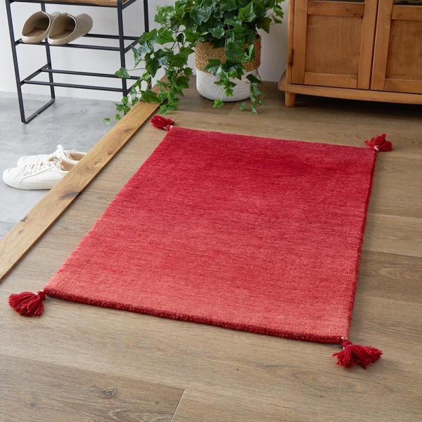 玄関マット 50x80cm レッド ルミィ タッセル オールシーズン 一年中 春夏秋冬 ウール おし...