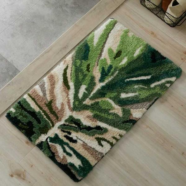 玄関マット モンステラ 50x80cm グリーン 洗える 洗濯機対応 すべり止め ホットカーペット対...
