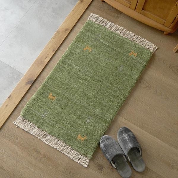 玄関マット 50x80cm グリーン ギャッベ おしゃれ かわいい レトロ 和モダン 和風 カジュア...