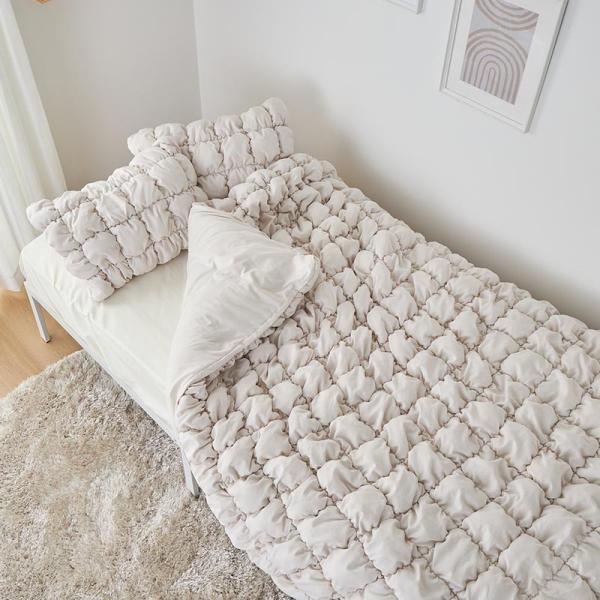 ぽこぽこキルティング 掛け布団カバー 枕カバー ダブルサイズ 3点セット 190x210cm アイボ...