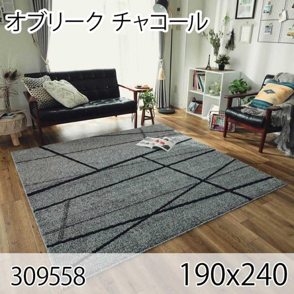 オブリーク 190cmx240cm チャコールラグ マット リビングラグ 抗菌 防臭 日本製 オール...
