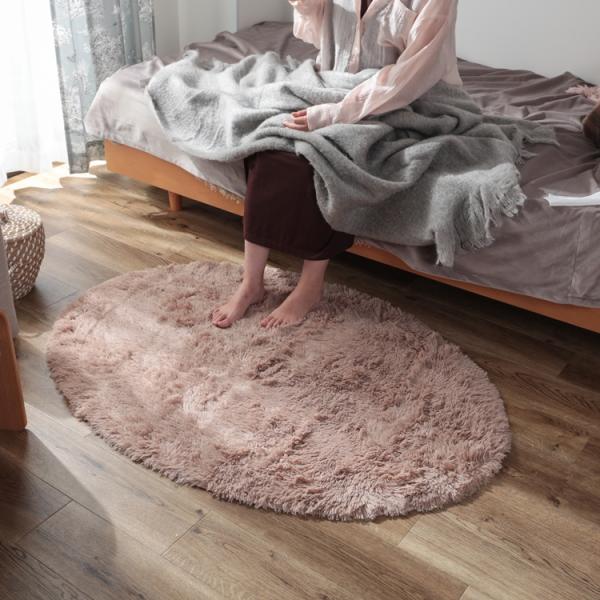 90x130cm シフォン (楕円形) BE ミルクティ 洗える すべり止め オールシーズン ウレタ...