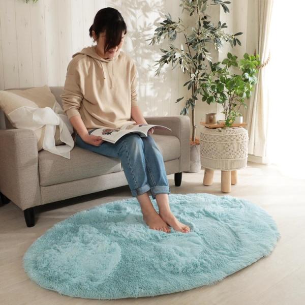 90x130cm シフォン (楕円形) LBL パステルブルー 洗える すべり止め オールシーズン ...