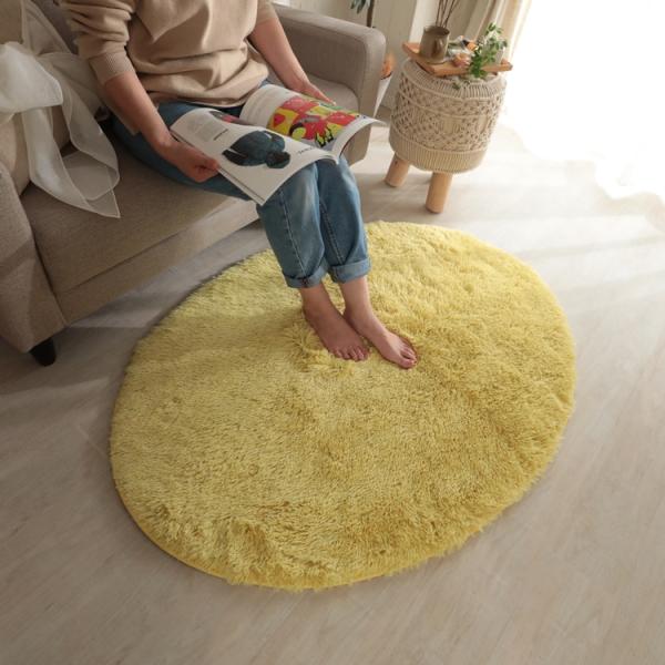 90x130cm シフォン (楕円形) LYE パステルイエロー 洗える すべり止め オールシーズン...