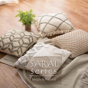 インド綿背当てクッション SARAL ラシャド 約45×45cm ファスナー式 シンプル ファブリック ハンドメイド おしゃれ かわいい｜commitand
