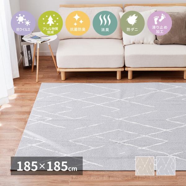 タフトラグ ゲレロ 約185×185cm 正方形 抗ウイルス アレル物質低減 消臭 抗菌防臭 アース...