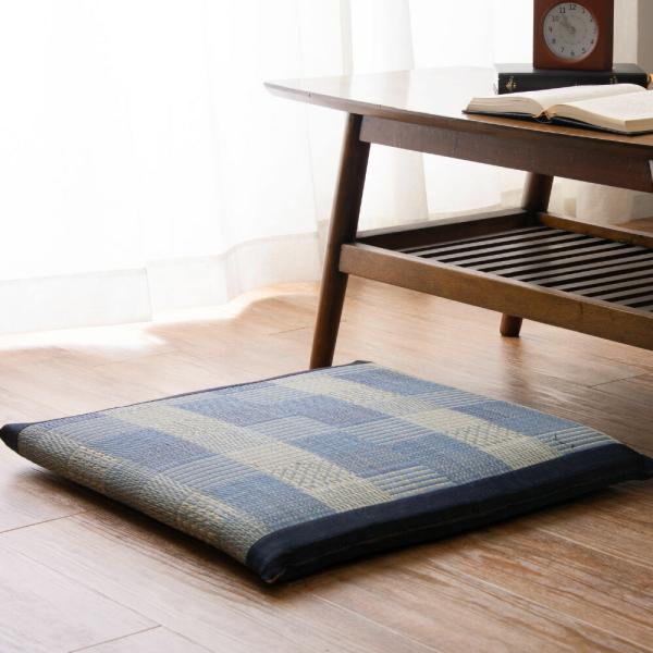 い草座布団 デニムパッチ 約55×55×4cm クッション 座布団 ざぶとん 和室 シンプル モダン...