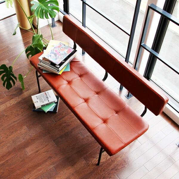 ベンチ 二人掛け レザー ダイニングベンチ 長椅子 ロングチェア リビングベンチ 背もたれ付き アー...
