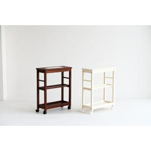 キッチンワゴン 3段 キャスター付 幅56 スリムワゴン タイル天板 木製 タイルトップ 耐熱 おし...