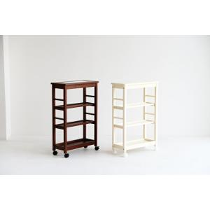 キッチンワゴン 4段 キャスター付 幅56 スリムワゴン タイル天板 木製 タイルトップ 耐熱 おし...