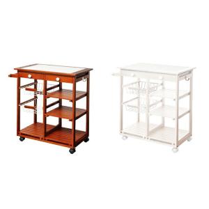 キッチンワゴン 4段  タイルトップ キャスター付 耐熱 キッチンラック 木製 引き出し キッチン収...