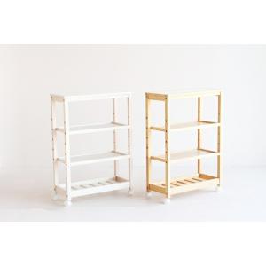 キッチンワゴン 4段 キャスター付 タイル天板 木製 タイルトップ 耐熱 キッチン収納 リビング収納...