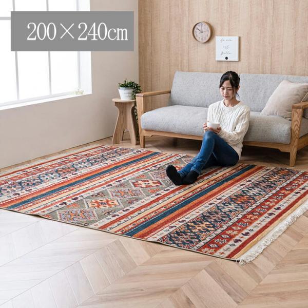 カーペット ラグ 絨毯 長方形 おしゃれ エスニック柄 フリンジ付き カラフル 約200×240cm...