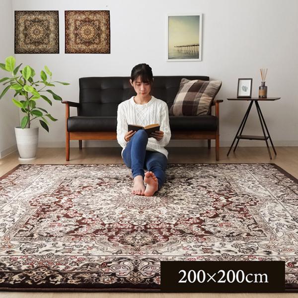 ラグ 正方形 カーペット マット 約200×200cm 洗える 軽い メダリオン柄 ホットカーペット...