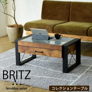 ローテーブル 収納 センターテーブル ガラス リビングテーブル ブルックリン 長方形 引き出し 収納付き 強化ガラス 一人暮らし テレワーク 在宅 コンパクト｜commitand