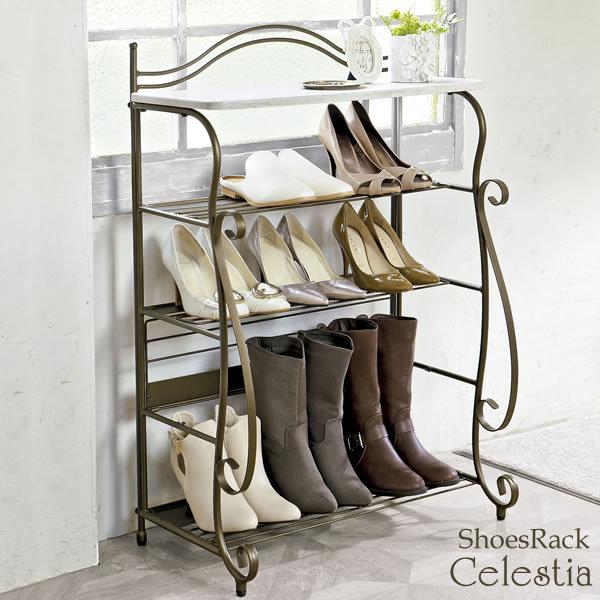 セレスティア シューズラック アンティーク  インテリア アイアン 玄関収納 下駄箱 靴箱 ブーツラ...