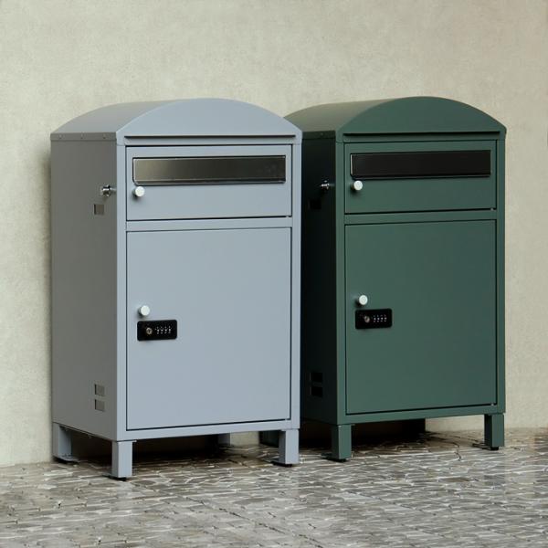 ポスト付 宅配ボックス スタンド型 自立 郵便ポスト グレー グリーン 郵便受け おしゃれ 北欧 モ...
