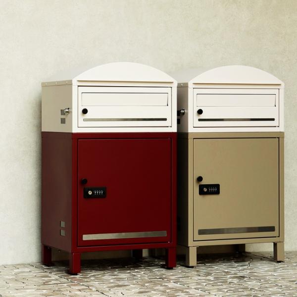 ポスト付 宅配ボックス スタンド型 自立 郵便ポスト ボルドー ベージュ 郵便受け おしゃれ 北欧 ...